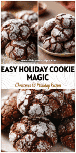 Plate of soft Chocolate Crinkles dusted with sugar, ideal for Christmas baking